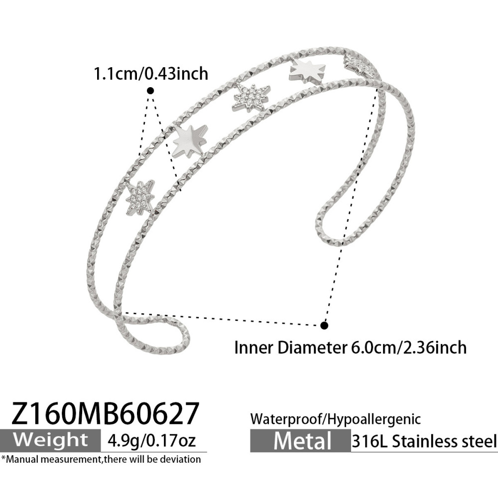 Bracelet Jonc Pour Femme Simple Series Elegant Patchwork Ajouré En Acier Inoxydable, Couleur Or, Étanche 
