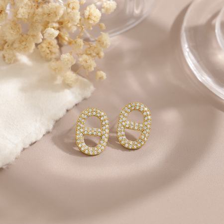 Boucles d'oreilles puces pour femmes, forme géométrique simple, en acier inoxydable, couleur or, étanches, ornées de strass. 2