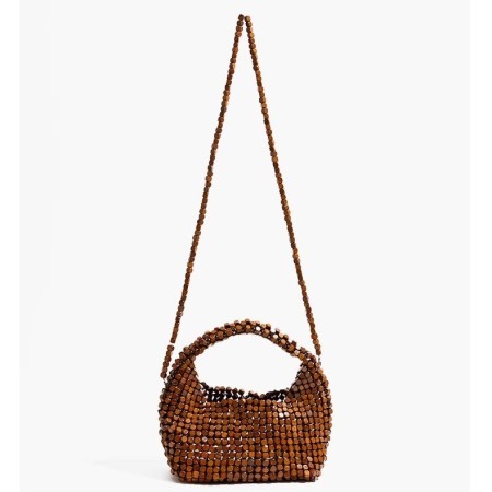 Sac à oreiller pour femme en bois tressé ajouré, orné de perles unies de style ancien. 2