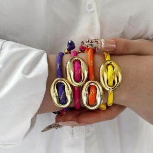 Bracelets À Breloques Pour Femmes, Collection Romantique, Forme Simple Et Irrégulière, Corde Tressée Couleur Or h5 Image2