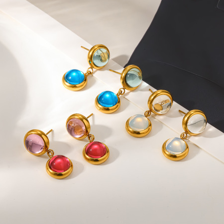 Boucles d'oreilles pendantes Daily Circle en acier inoxydable étanche avec zircon coloré pour femmes