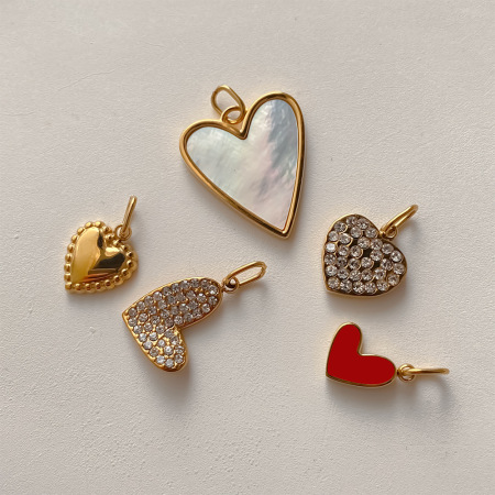 Pendentifs pour femmes en acier inoxydable, couleur or, mignons et en forme de cœur, à faire soi-même (série Simple) 2