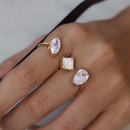 Bagues pour femmes en acier inoxydable doré, étanches, de forme elliptique et serties de zircon, collection de luxe 2