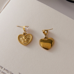 Boucles D'Oreilles Pendantes Pour Femme, Collection Romantique Sweet Heart Angel, En Acier Inoxydable Étanche, Couleur Or Et Zircon. h5 Image5
