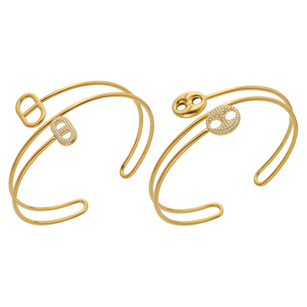 Bracelet Jonc Pour Femme, Élégant, De Forme Irrégulière, En Acier Inoxydable, Étanche, Couleur Or, Collection Luxueuse Image4