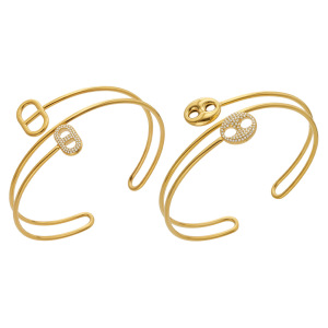Bracelet Jonc Pour Femme, Élégant, De Forme Irrégulière, En Acier Inoxydable, Étanche, Couleur Or, Collection Luxueuse h5 Image4