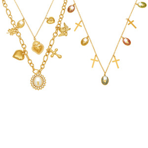 Colliers Pendentifs Pour Femmes De La Luxueuse Série Rétro En Forme De Cœur Et De Croix, En Acier Inoxydable Étanche Et Couleur Or h5 Image4