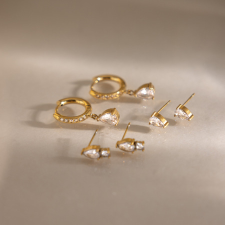 Boucles d'oreilles pour femmes en acier inoxydable imperméable, couleur or, avec zircon et motif goutte simple