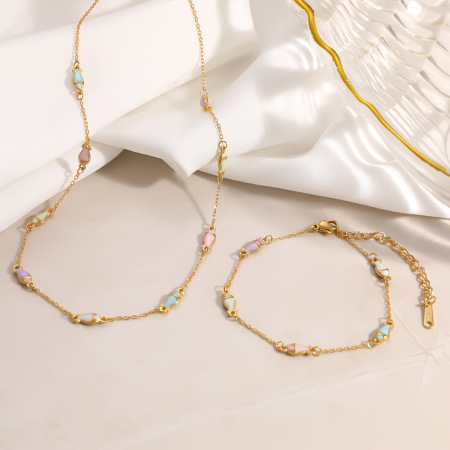 Ensembles de colliers pour femmes en acier inoxydable, couleur or, avec poissons en émail style océanique 2