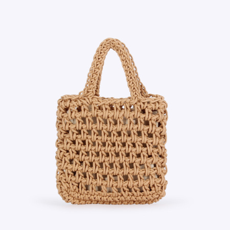 Sac carré pour femme en coton tissé uni, style décontracté, ajouré