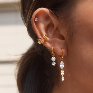 Boucles D'Oreilles Pour Femmes En Acier Inoxydable Imperméable, Couleur Or, Avec Zircon Et Motif Goutte Simple h5 Image4