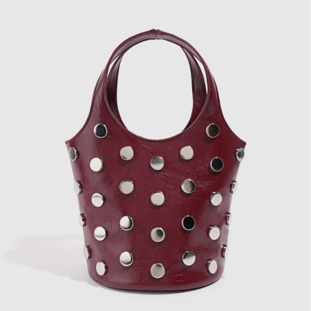 Sac seau femme en PU à rivets cloutés style streetwear