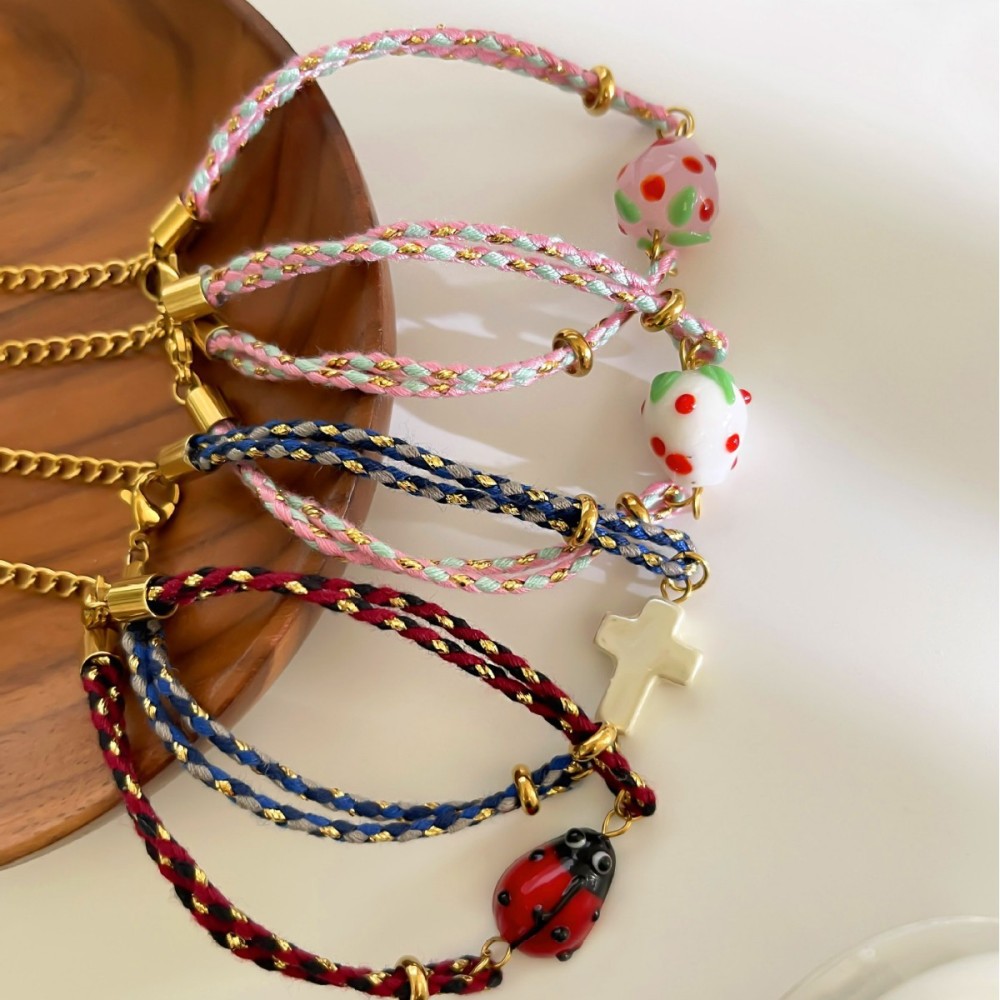 Bracelets Tressés Pour Femmes, Motif Fraise, Couleur Or Image4