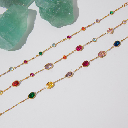 Bracelet à maillons pour femme, luxueux, élégant et original, en acier inoxydable imperméable, orné de zircon et de motifs elliptiques patchwork.