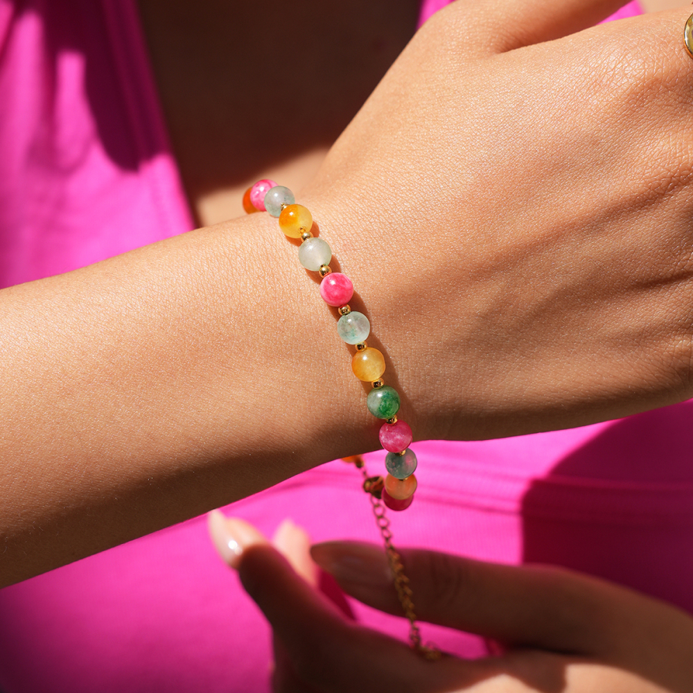 Bracelet À Perles Simple Daily Circle Pour Femme, En Acier Inoxydable, Étanche, Couleur Or Image5
