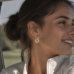 Boucles D'Oreilles Pendantes Pour Femme, Style Rond, En Acier Inoxydable, Couleur Or, Avec Zircon, Collection Simple Series Daily. h5 Image3
