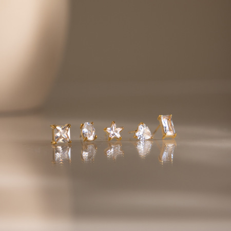 Boucles d'oreilles puces pour femmes, forme géométrique simple, en acier inoxydable, étanches, couleur or, avec zircon. 2