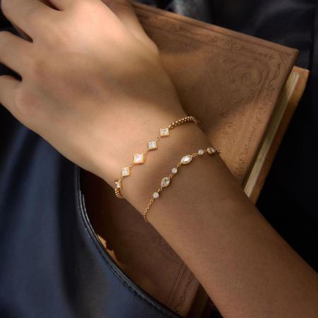 Bracelet chaîne femme en acier inoxydable, imperméable, couleur or, avec zircon, forme géométrique simple