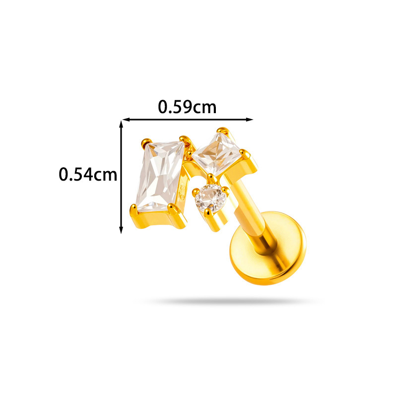 Boucles D'Oreilles Piercing Pour Femme, En Alliage De Titane Doré Avec Zircon Et Motif Floral Simple Image2