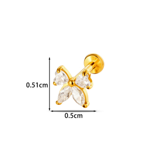 Boucles D'Oreilles Piercing Femme, Motif Fleur, Cœur, Nœud Papillon Et Étoile, En Acier Inoxydable Étanche, Couleur Or, Zircon. h5 Image2
