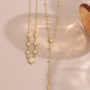 Colliers Pendentifs Pour Femmes En Acier Inoxydable, Couleur Or, Avec Cristal Et Étoile, Série Simple h5 Image4