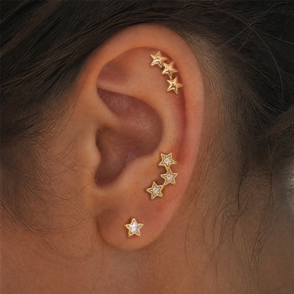 Boucles D'Oreilles Pour Femmes Simple Series Daily Irregular Shape Star En Acier Inoxydable Étanche Couleur Or Avec Zircon Image3