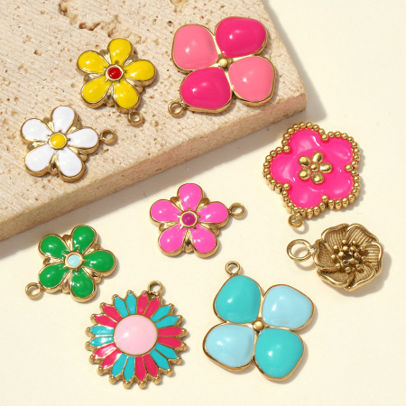 Pendentifs pour femmes, collection romantique, motif floral à faire soi-même, en acier inoxydable étanche, couleur or 2