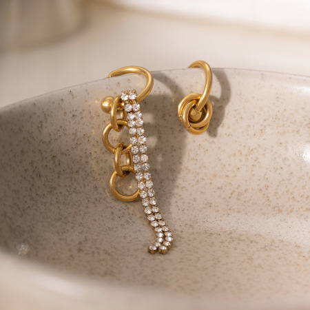 Boucles d'oreilles pendantes pour femme, en acier inoxydable doré, imperméables, à pampilles et strass, collection Luxueuse.