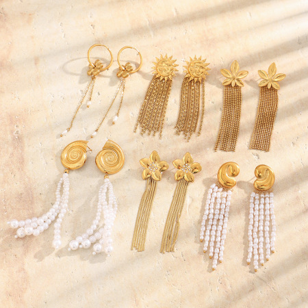 Boucles d'oreilles pendantes pour femme, élégantes et simples, avec pompons soleil, en acier inoxydable étanche, couleur or.