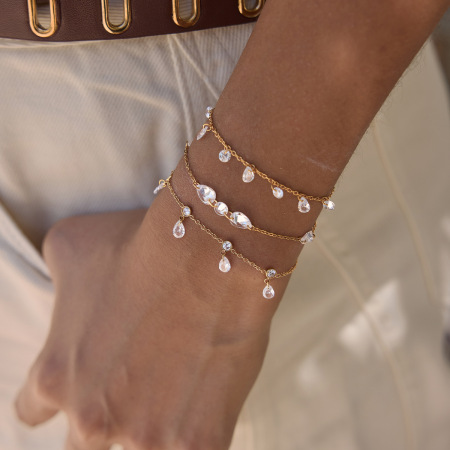 Bracelet à breloques pour femme, collection Simple, forme irrégulière, chaîne en acier inoxydable, étanche, couleur or, zircon.