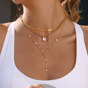 Colliers Pendentifs Pour Femmes En Acier Inoxydable Étanche, Couleur Or, Avec Zircon h5 Image5