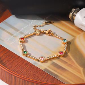 Bracelet Chaîne Simple Daily Chain Circle En Acier Inoxydable Étanche Couleur Or Avec Zircon Pour Femme h5 Image4