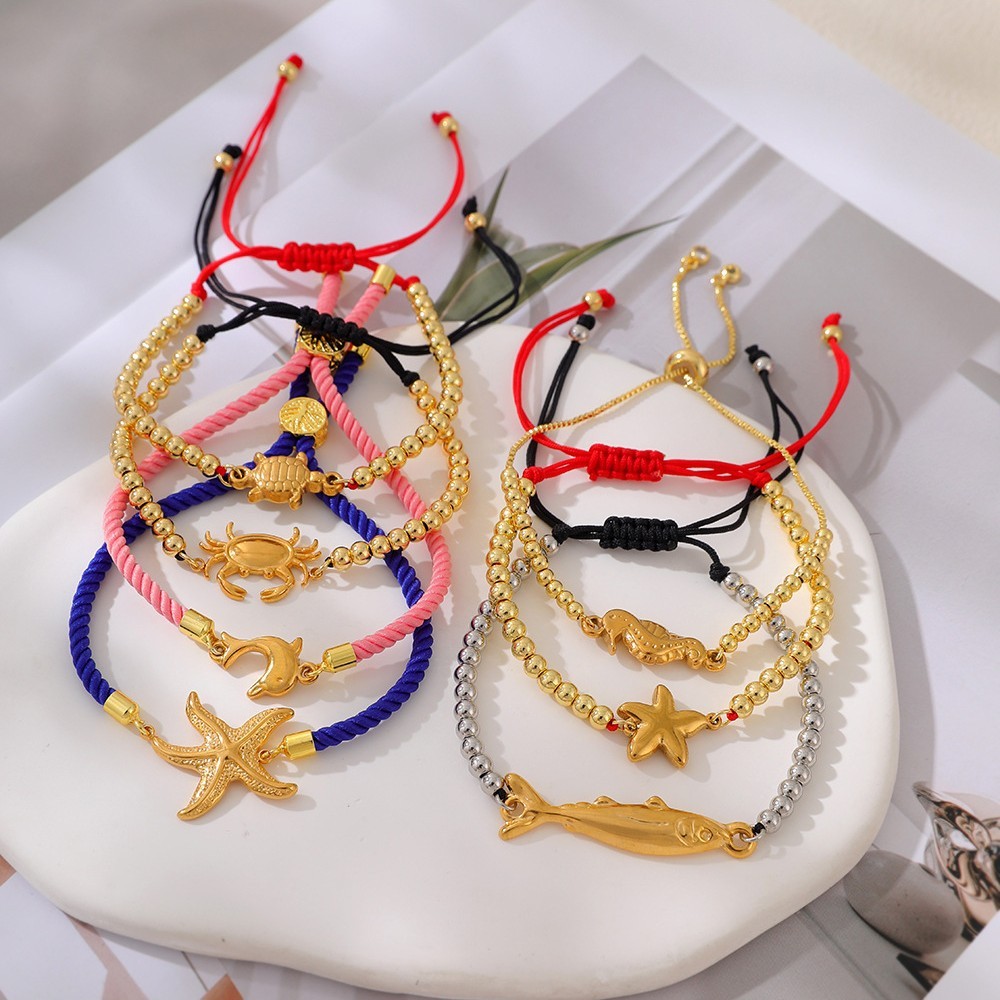 Bracelets Tressés Pour Femmes, Style Océanique, Perles Couleur Cuivre Et Or, Collection Romantique Image3