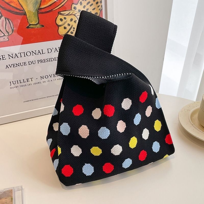 Sac Carré Pour Femme En Polyester Tissé À Pois Multicolores, Style Décontracté