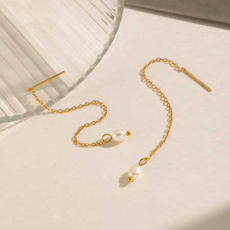Boucles d'oreilles pendantes pour femme, en acier inoxydable, imperméables, couleur or, avec pompon et perles.