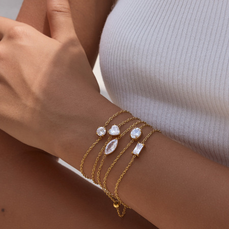 Bracelets à breloques simples en acier inoxydable étanche, couleur or, avec zircon, pour femmes 2