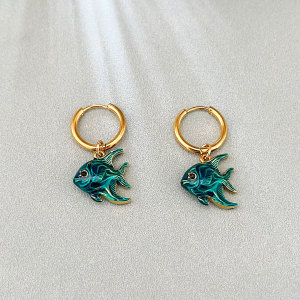 Boucles D'Oreilles Pendantes Rétro En Acier Inoxydable, Couleur Or, Pour Femme, Motif Poisson h5 