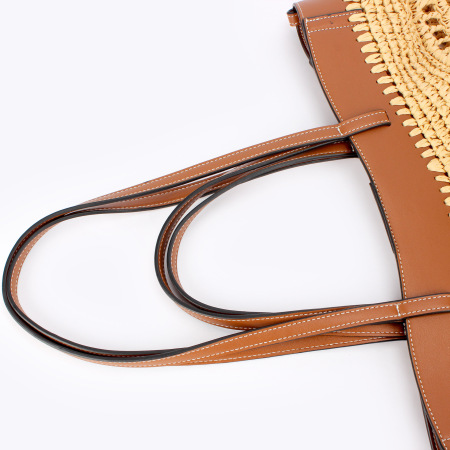 Sac cabas femme en raphia ajouré, patchwork uni tissé, style décontracté 2
