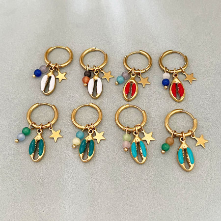 Boucles d'oreilles pendantes pour femmes, en acier inoxydable émaillé, couleur or, étanches.
