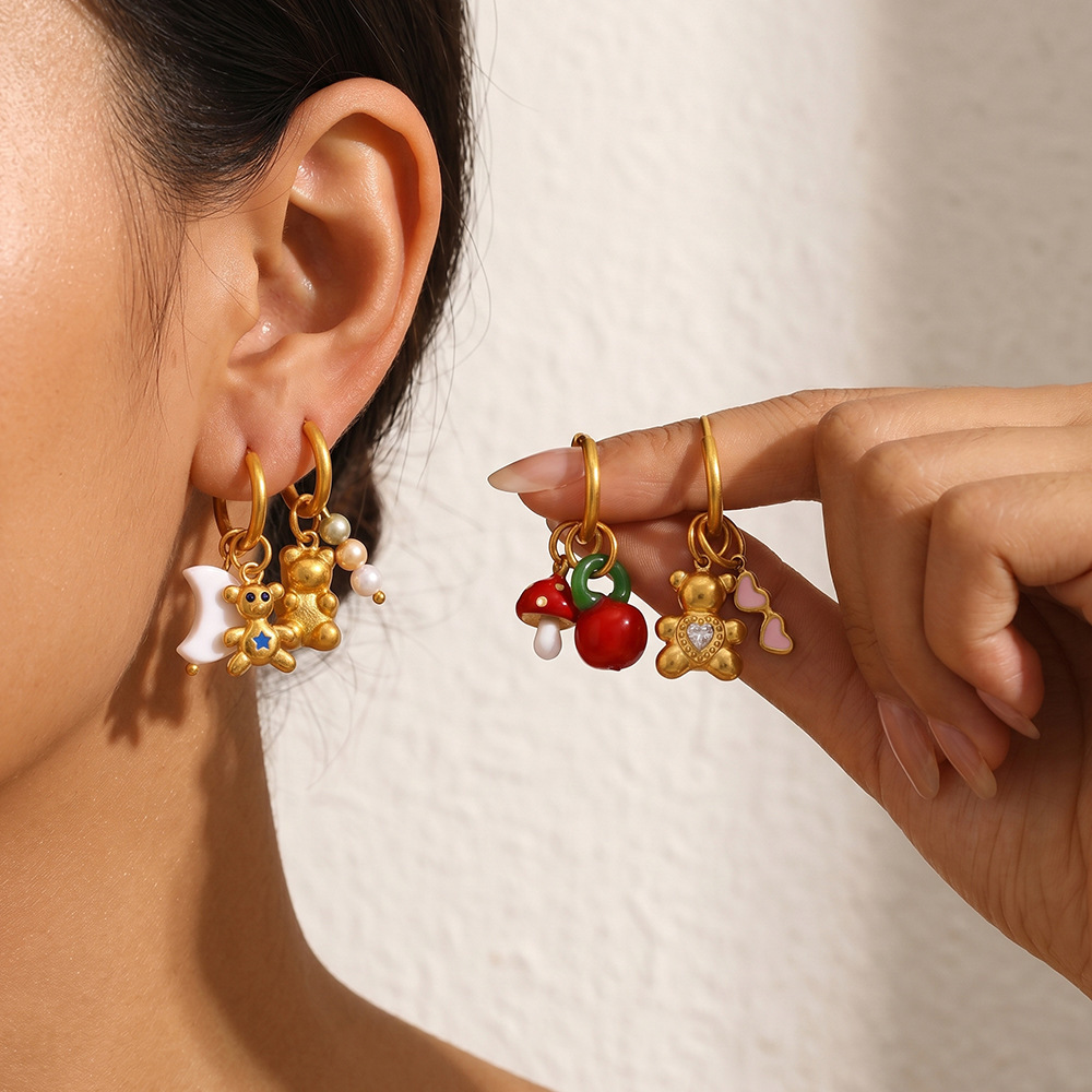 Boucles D'Oreilles Pendantes Pour Femme, Motif Fleurs Et Animaux, En Acier Inoxydable Étanche, Couleur Or. Image4