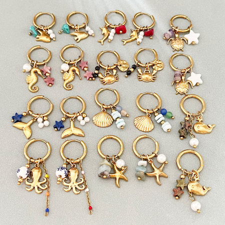 Boucles d'oreilles pendantes pour femme, style océanique, en acier inoxydable étanche, couleur or 2