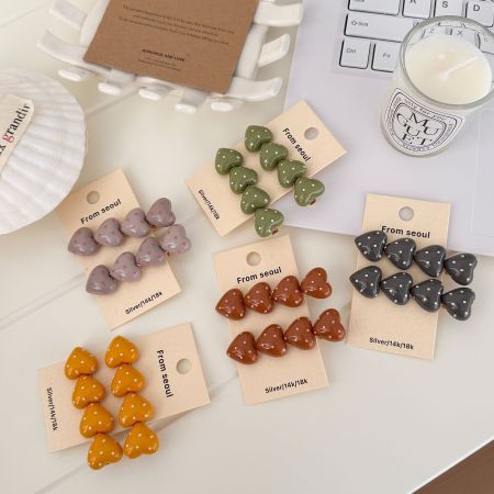 Pinces à cheveux en plastique multicolores à pois et cœurs mignons, collection romantique 2