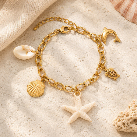 Bracelets à breloques pour femmes, collection Simple, style océanique, étoile de mer, en acier inoxydable étanche, couleur or 2