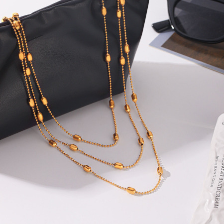 Colliers superposés pour femmes, collection Simple Series Daily Beads Chain, en acier inoxydable étanche, couleur or 2