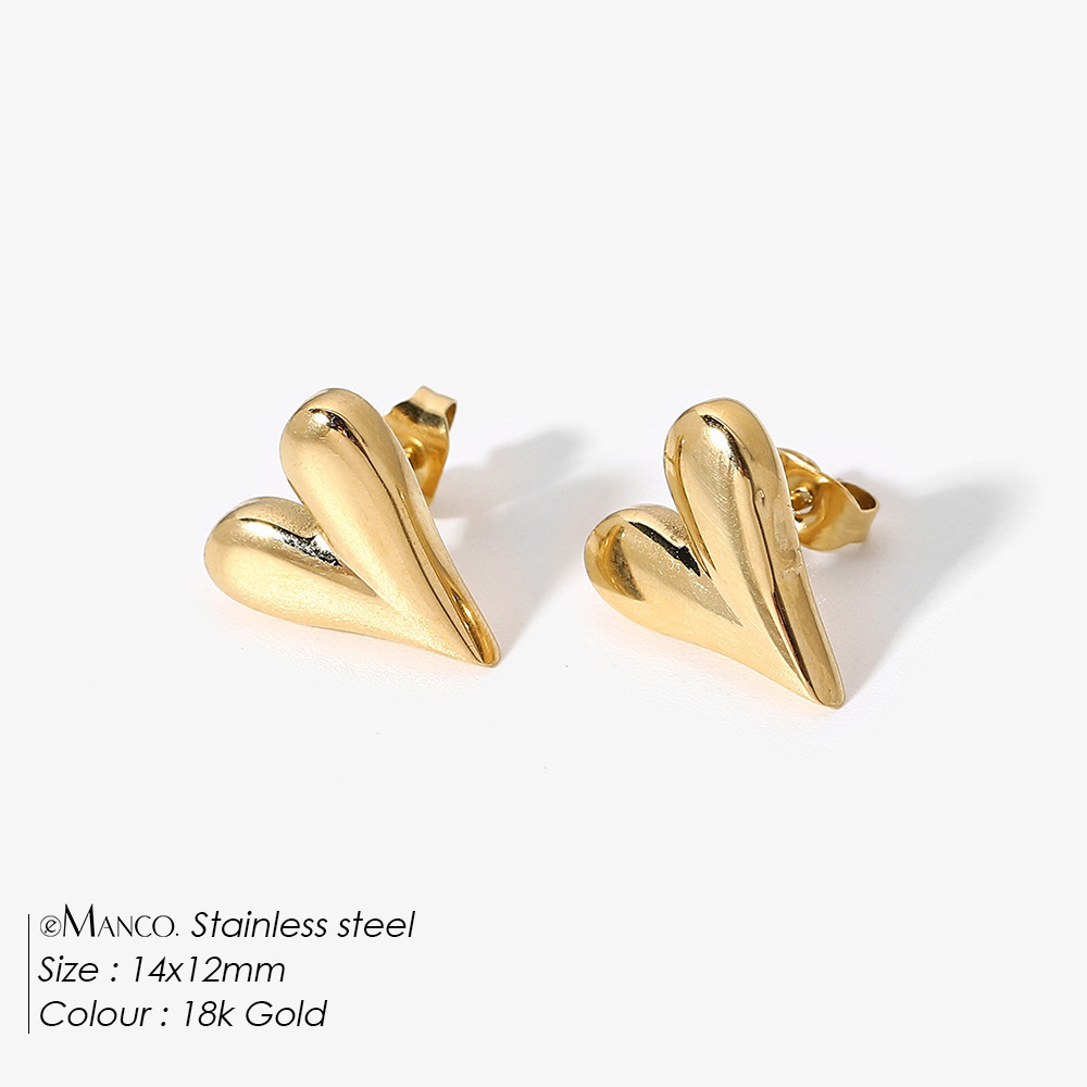 Boucles D'Oreilles Puces Pour Femmes, Forme Cœur Irrégulière Et Douce, En Acier Inoxydable Étanche, Couleur Or, Collection Simple. 
