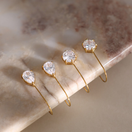 Boucles d'oreilles puces pour femmes, en acier inoxydable, étanches, couleur or, avec zircon, forme goutte simple 2
