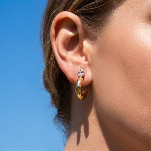 Boucles D'Oreilles Puces Pour Femmes, Collection Simple, Forme Irrégulière Décontractée, Acier Inoxydable, Couleur Or, Zircon, Étanches. h5 Image3