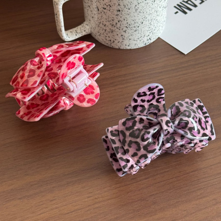 Pinces à cheveux Simple Series Daily Bow Knot, couleur unie, imprimé léopard, en acétate 2