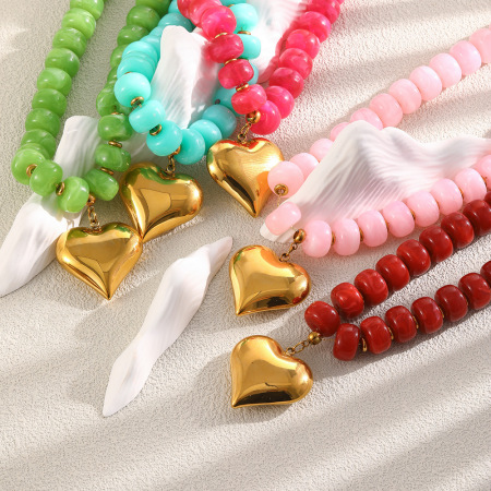 Colliers de perles romantiques en acier inoxydable, couleur or, imperméables, avec pendentif cœur 2