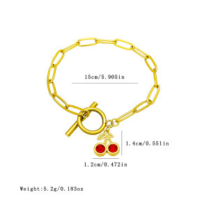 Bracelets À Breloques Pour Femmes En Acier Inoxydable Doré, Étanches, Avec Strass Et Cerises Douces h5 Image4